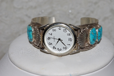 +MBATQ#3-077  "Artist "Dan Simplicio"  Signed Blue Turquoise Cuff Watch"