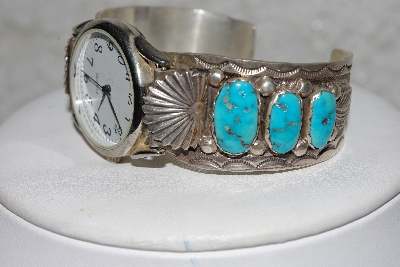 +MBATQ#3-077  "Artist "Dan Simplicio"  Signed Blue Turquoise Cuff Watch"