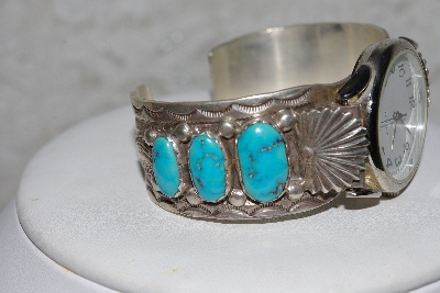 +MBATQ#3-077  "Artist "Dan Simplicio"  Signed Blue Turquoise Cuff Watch"
