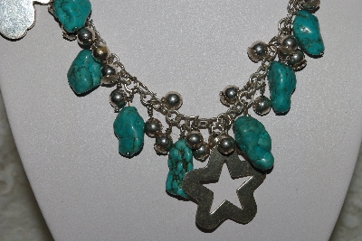 +MBATQ #3-100  "Fancy Sterling Beard,Charm & Blue Turquoise Necklace"