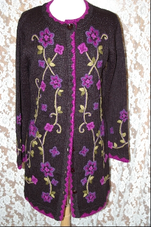 +MBA #3000  "Victor Costa Black Embroidered Sweater Coat