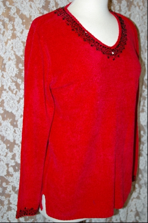 +MBA  "Stitches In Time Red Chenille Embelished Sweater