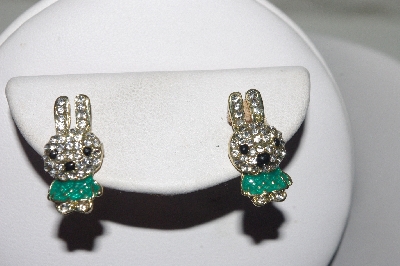 +MBAMG #00016-0136   "Fancy Enameled Crystal Rhinestone Bunny Earrings"
