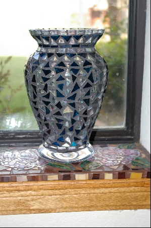 +MBA #3-066  "Blue & Clear Stanied Glass Vase
