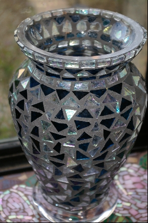 +MBA #3-066  "Blue & Clear Stanied Glass Vase