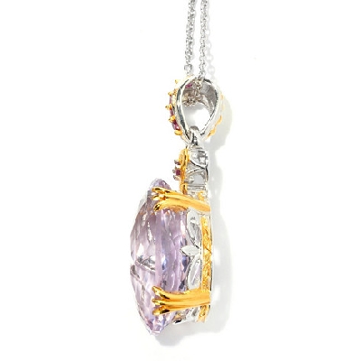 +#MBA -132-678   "22.24 CTW Checkerboard Cut Pink Amethyst  Rhodolite Pendant With 18" Chain"