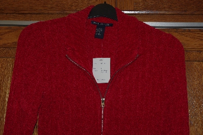+MBACF #598-0035 "Boston Proper Red Zip Front Chanille Cardigan"