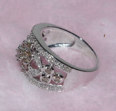 +Lamps II #0136  "14K White Gold Champagne & White Diamond Center Flower Ring"