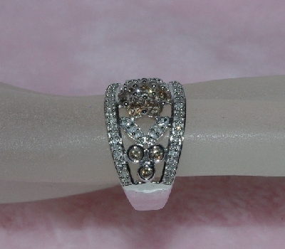 +Lamps II #0136  "14K White Gold Champagne & White Diamond Center Flower Ring"