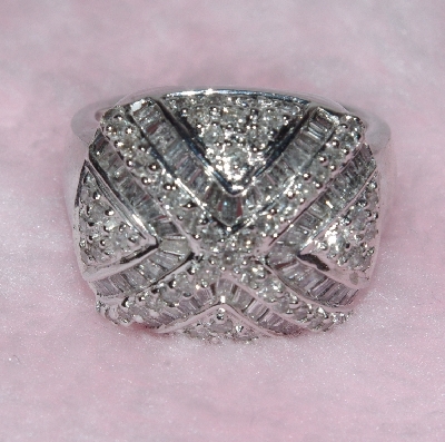 +Lamps II #0207 14K White Gold Dome Style X Diamond Ring"