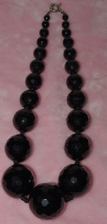 +MBA #1616-268  "Large Faceted Black Onyx Bead Necklace"