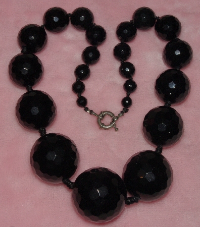 +MBA #1616-268  "Large Faceted Black Onyx Bead Necklace"