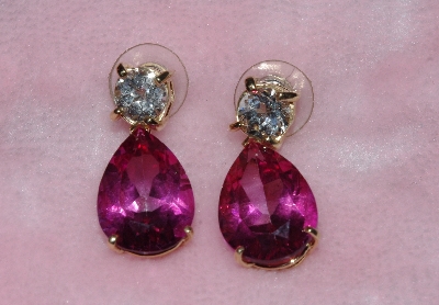 +MBA #1616-328  "14K Yellow Gold Pink & White Topaz Drop Earrings"
