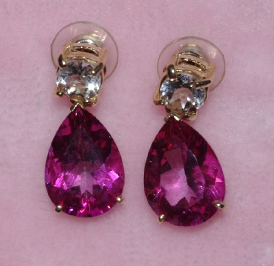 +MBA #1616-328  "14K Yellow Gold Pink & White Topaz Drop Earrings"
