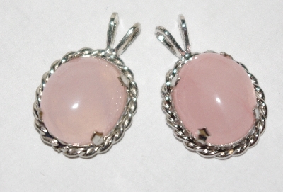 +MBA #1818-0203  "Set Of 2 Sterling Rose Quartz Pendants"