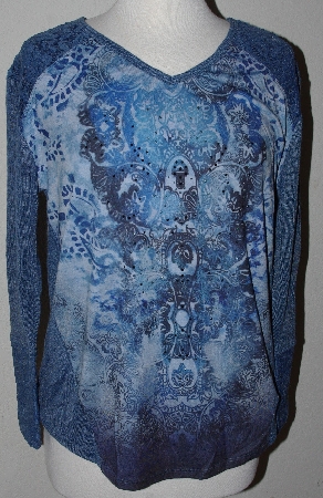 +MBA #2525-0016  "Set Of 2 One World Knit Lace Mixed Media Long Sleve Hi-Lo Print Top"