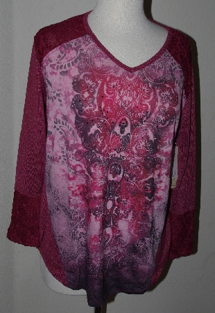 +MBA #2525-0024 "One World Set Of 2 Knit Lace Mixed Media Long Sleve Hi-Lo Print Tops"