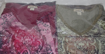 +MBA #2525-0024 "One World Set Of 2 Knit Lace Mixed Media Long Sleve Hi-Lo Print Tops"