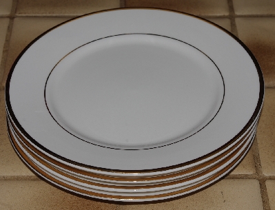 +MBA #2828-279  "Set Of 4 Wallace White China Gold Trimed Dinner Plates"