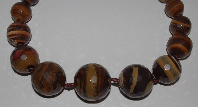 +MBA #2929-505   "Large Faceted Tiger Iron Bead Necklace"