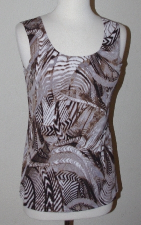 +MBA #3030-0116  "Kate & Mallory Taupe Printed Chiffon Roll Tab Sleeved Cascade Cardigan & Knit Tank Set"