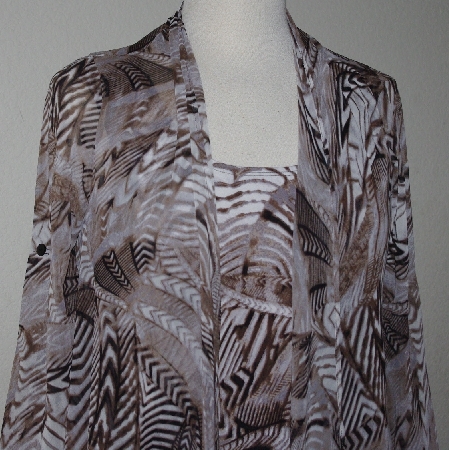 +MBA #3030-0116  "Kate & Mallory Taupe Printed Chiffon Roll Tab Sleeved Cascade Cardigan & Knit Tank Set"