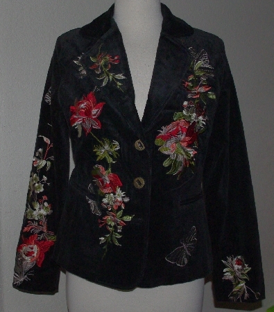+MBA #2929-0001    "Paparazzi Black Embroidered Floral Butterfly Corduroy Blazer"