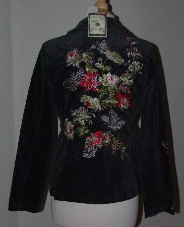 +MBA #2929-0001    "Paparazzi Black Embroidered Floral Butterfly Corduroy Blazer"