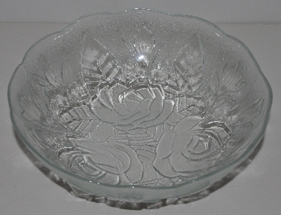 +MBA #3333-0006   "1980's Set Of 5  Pasari Glass Liva Rose Embossed  Soup Bowls"