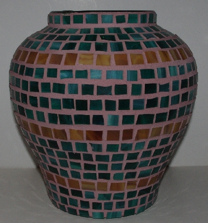 +MBA #3535-984   "Hand Done Green & Butterscotsh Colored Glass Vase"