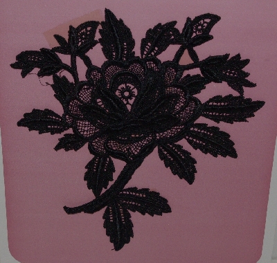 +MBA #3535-325   "1988 Set Of 2 Fancy Black Lace Rose Appliques"