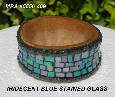 +MBA #5556-409  "Iridescent Blue Stained Glass Bangle Bracelet"