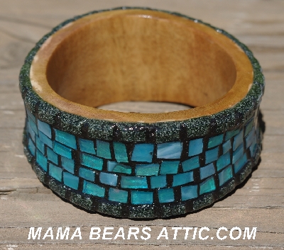 +MBA #5556-409  "Iridescent Blue Stained Glass Bangle Bracelet"