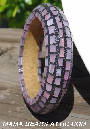+MBA #5556-240  "Rose Quartz Pink Stained Glass Bangle Bracelet"