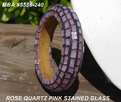 +MBA #5556-240  "Rose Quartz Pink Stained Glass Bangle Bracelet"
