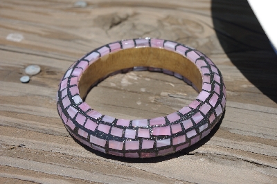 +MBA #5556-240  "Rose Quartz Pink Stained Glass Bangle Bracelet"