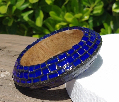 +MBA #5556-244  "Dark Blue Stained Glass Bangle Bracelet"
