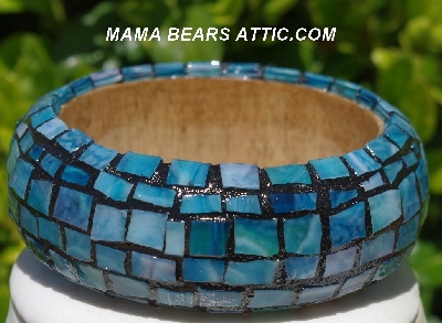 +MBA #5556-179  "Turquoise Multi Blue Stained Glass Bangle Bracelet"