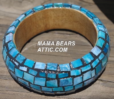 +MBA #5556-179  "Turquoise Multi Blue Stained Glass Bangle Bracelet"