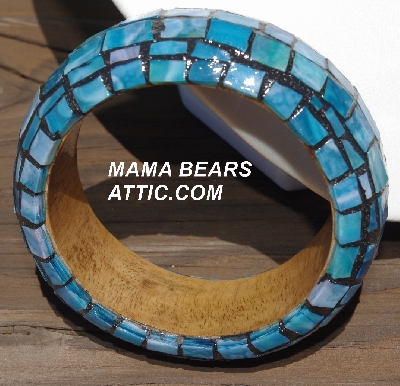 +MBA #5556-179  "Turquoise Multi Blue Stained Glass Bangle Bracelet"