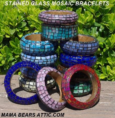 +MBA #5556-179  "Turquoise Multi Blue Stained Glass Bangle Bracelet"