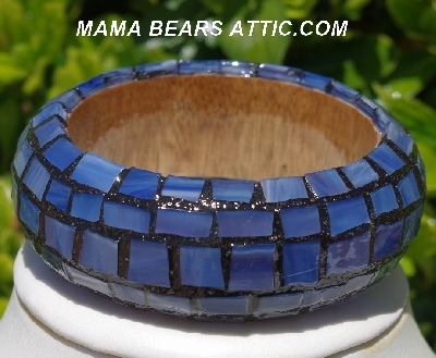 +MBA #5556-187  "Multi Blue Stained Glass Bangle Bracelet"