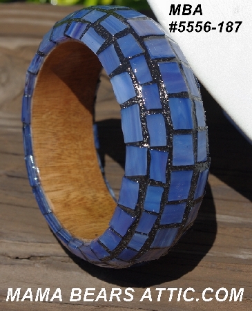 +MBA #5556-187  "Multi Blue Stained Glass Bangle Bracelet"