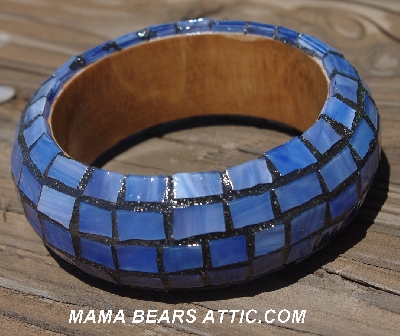 +MBA #5556-187  "Multi Blue Stained Glass Bangle Bracelet"