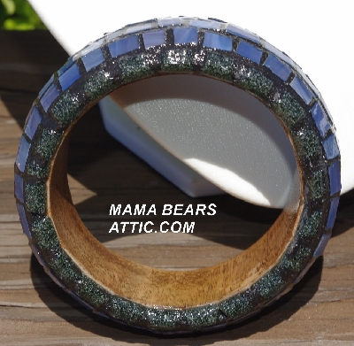 +MBA #5556-202  "Black Trim & Lavender Mixed Blue Stained Glass Bangle Bracelet"