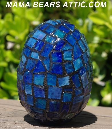 +MBA #5556-486  "Large Multi Blue Stained Glass Mosaic Egg "