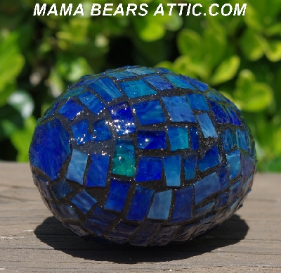 +MBA #5556-486  "Large Multi Blue Stained Glass Mosaic Egg "