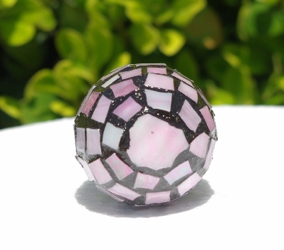 +MBA #5556-362  " Small Iridescent Pink Stained Glass Mosaic Egg"