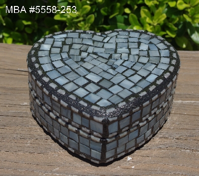 +MBA #5558-253  "Grey Stained Glass Heart Shaped Jewelry Trinket Box"