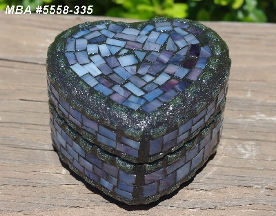 +MBA #5558-335  " Small Black & Multi Lavender Blue Satined Glass Heart Shaped Mosaic Jewelry Trinket Box"